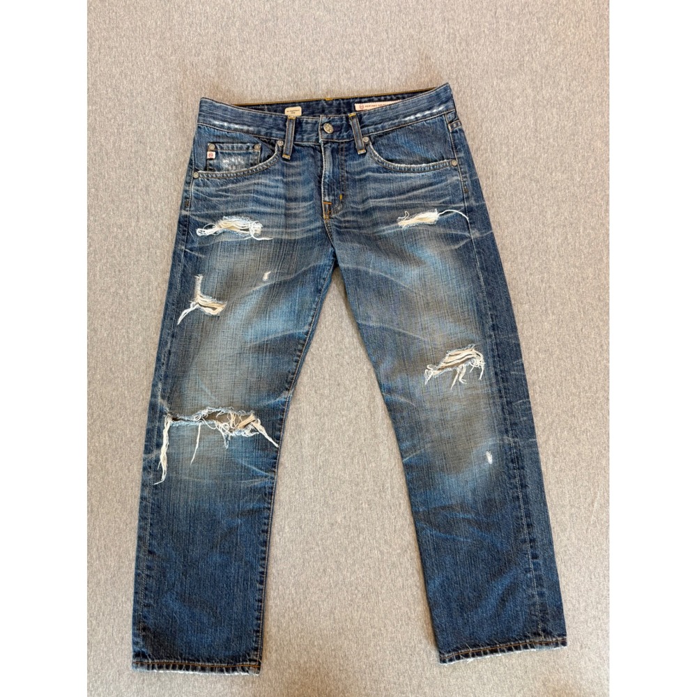 AG Adriano Goldschmied Ex-Boyfriend Crop Distressed Jeans Size 27R Medium Wash